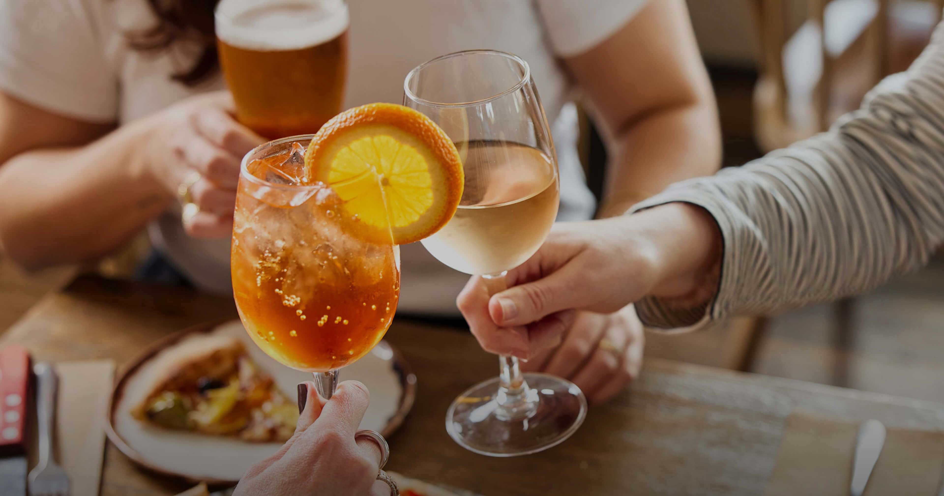 customers clinking glasses